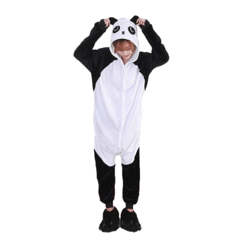 fille avec pyjama combi panda geant