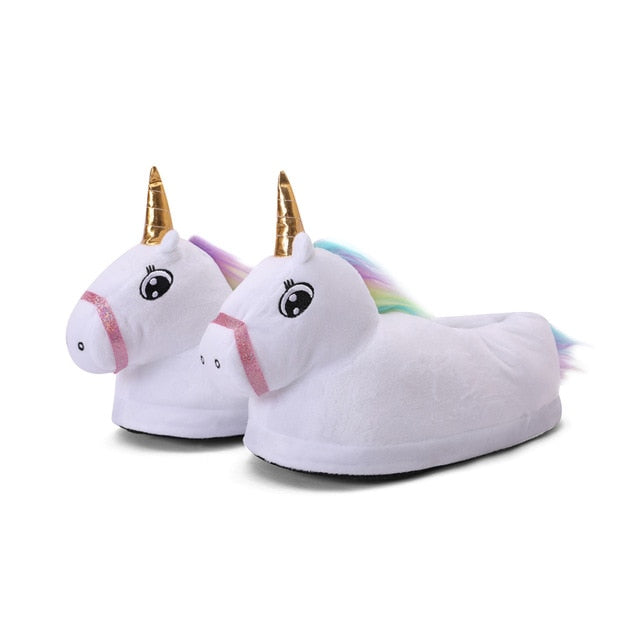 chaussons blancs licorne en or