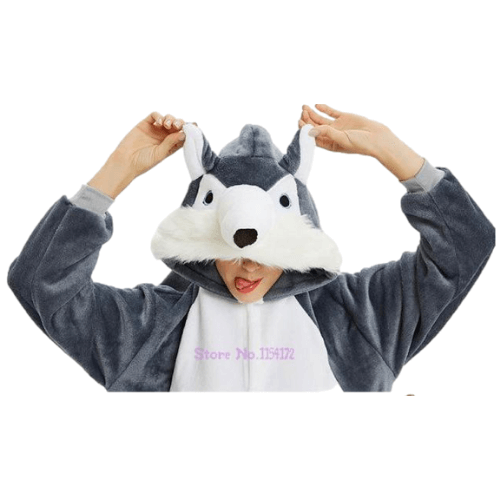 capuche combinaison pyjama loup gris