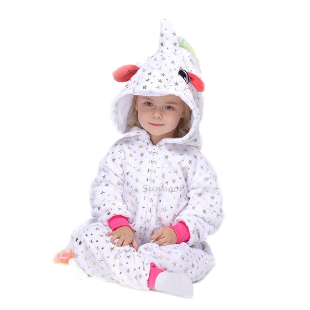 combinaison pyjama chat licorne blanc et rose enfant