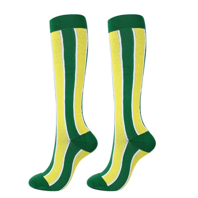 chaussettes rayees vertes et jaunes hautes