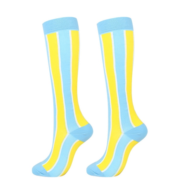 chaussettes rayees jaunes turquoises